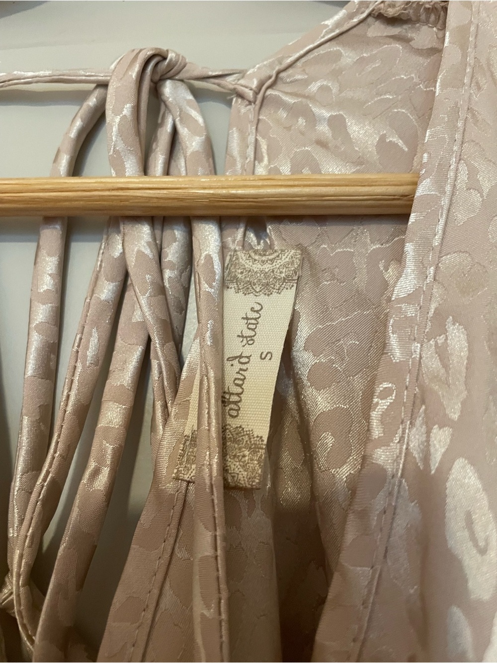 Altar'd State Blush Satin Leopard-Print Smocked Crop Blouse - Picture 2 of 3